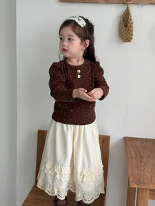 Dazy Kids ملابس علوية كاجوال للبنات الرضع بطبعة زهور صغيرة وياقة دائرية وأكمام طويلة منتفخة - قهوة بني - مشاهدة 8