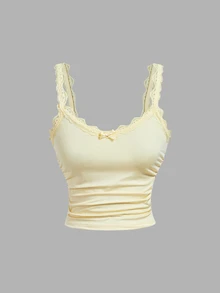 SHEIN MOD 3PCS Atasan Tank Top & Cami Wanita, Set Atasan Tank Top Cami Berkerut dengan Detail Pita dan Hiasan Renda Lucu untuk Wanita, Kasual. Kembali ke Sekolah - MultiWarna - View 7