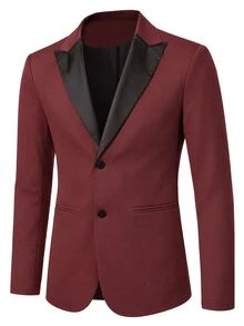 Manfinity Bizformal 男士優雅酒紅色西裝外套，亮面對比領西裝外套，適合各種正式場合 - 酒紅色 - 查看 4