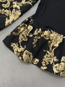 GlowEve CURVE Plus Size Women's Patchwork Foil Floral Print 2 In 1 Top Christmas - Gold - View 3