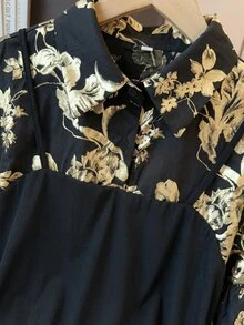 GlowEve CURVE Plus Size Women's Patchwork Foil Floral Print 2 In 1 Top Christmas - Gold - View 4