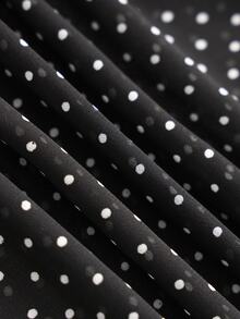 SHEIN Women's Summer Dress Round Neck Small Flutter Sleeves Button-Front Placket Ruffle Elastic Waist Black Polka Dot Vintage Elegant French Vacation - Black - View 8