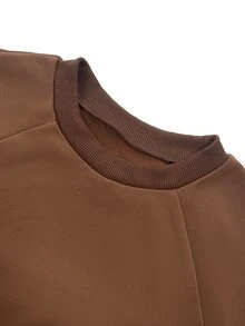 SHEIN Autumn/Winter Brown Leopard Print Patchwork Crew Neck Drop Shoulder Ruffled Ribbed Cuffs Long Sleeve Women's Sweatshirt Dress, Music Festival. - Brown - View 4
