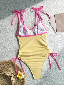 Bonvoyette Women's Summer/Fall One-Piece Swimsuit ,Beach, Swimming Pool, Resort, Sweet Style,Back To School,Graduation Season,Swim Solid Color Elegant Vacation - Yellow - View 4
