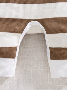 SHEIN 1件新生男嬰連身衣套裝，可愛甜美棕色白色條紋熊貼布，長袖圓領，常規款，適合秋季假期、生日男孩，羅紋面料 - 棕色 - 查看 8