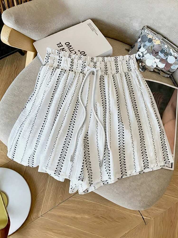 Resyla Loose Regular Chiffon Drop Shoulder Long Sleeve Shirt + Shorts Set - White - View 4