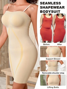 SHEIN 1pc Women Seamless Waist Cincher Shapewear Dress - Apricot - View 1