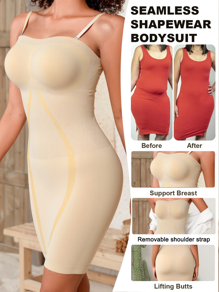 SHEIN 1pc Women Seamless Waist Cincher Shapewear Dress - Apricot - View 1