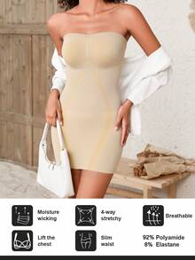 SHEIN 1pc Women Seamless Waist Cincher Shapewear Dress - Apricot - View 4