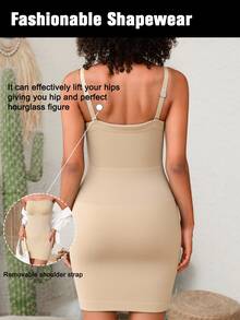 SHEIN 1pc Women Seamless Waist Cincher Shapewear Dress - Apricot - View 2