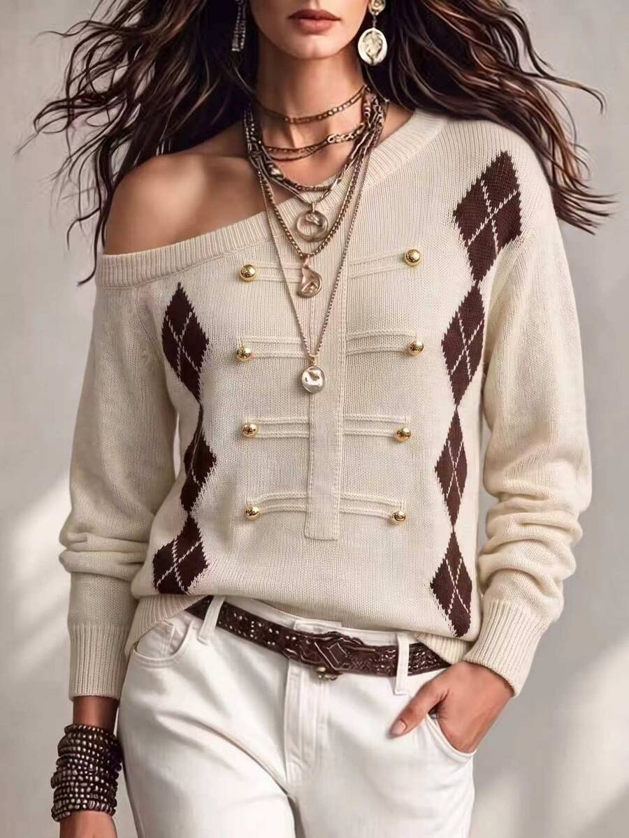 GlowEve Women's Asymmetric Shoulder Casual Versatile Long Sleeve Sweater