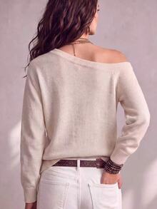 GlowEve Women's Asymmetric Shoulder Casual Versatile Long Sleeve Sweater - Beige - View 3