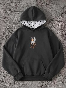 SHEIN 青少年女孩 Y2K 街頭風休閒美學圖案衛衣 可愛臘腸狗印花波點內裡連帽保暖抓絨上衣 秋季白色 - 深灰色 - 查看 1