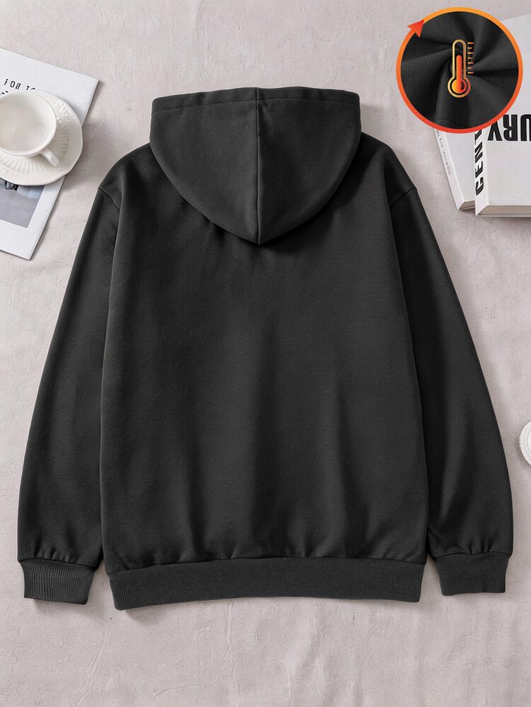 SHEIN Teen Girls Y2K Streetwear Casual Aesthetic Graphic Sweatshirt Cute Dog Dachshund Print Polka Dot Lined Hood Thermal Fleece Top Fall White - Dark Grey - View 2
