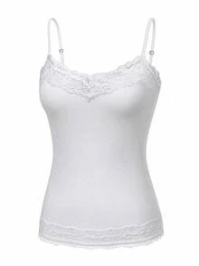 IslaSuriya Women's Casual Ribbed Lace Trim Camisole Tank Top - White - View 7