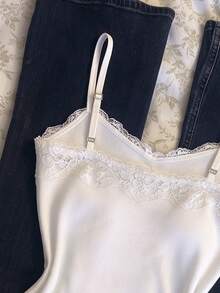IslaSuriya Women's Casual Ribbed Lace Trim Camisole Tank Top - White - View 5