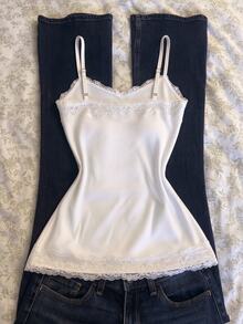 IslaSuriya Women's Casual Ribbed Lace Trim Camisole Tank Top - White - View 2