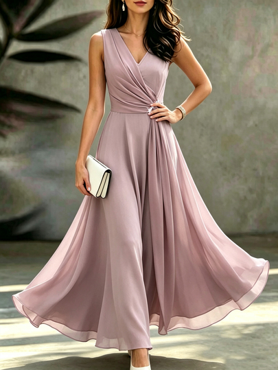 SHEIN Women's New V-Neck Elegant Long Sleeveless Dress, Party Dress, Date Dress,