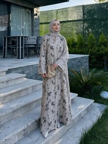 Al Najma Women's Printed Fabric Loose Casual Elegant Elegant Cardigan - Brown - View 5