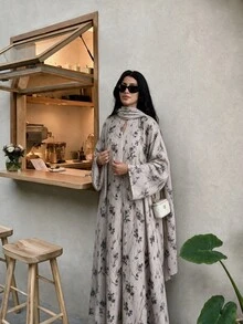 Al Najma Women's Printed Fabric Loose Casual Elegant Elegant Cardigan - Brown - View 2