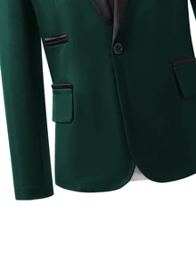 SHEIN 3pcs Teen Boy Gentleman Suit Set:Sophisticated Contrast Collar Blazer,Slim Fit Vest Elegant Cute Trousers For Birthday Party Gift,Wedding Black Summer - Dark Green - View 5