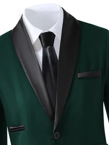 SHEIN 3pcs Teen Boy Gentleman Suit Set:Sophisticated Contrast Collar Blazer,Slim Fit Vest Elegant Cute Trousers For Birthday Party Gift,Wedding Black Summer - Dark Green - View 4