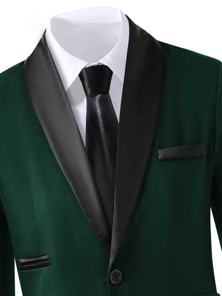 SHEIN 3pcs Teen Boy Gentleman Suit Set:Sophisticated Contrast Collar Blazer,Slim Fit Vest Elegant Cute Trousers For Birthday Party Gift,Wedding Black Summer - Dark Green - View 3