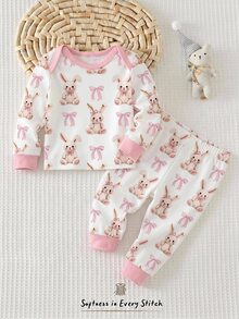 Kids Newborn Home Wear 2 Pieces Set Long Sleeve Autumn Top + Pants Baby - Multicolor - View 6