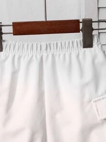 SHEIN Little Byeori 2 件/套年轻男孩舒适立领撞色休闲时尚日常百搭针织衬衫 T 恤和编织短裤，适合春夏季，适合日常穿着、运动、户外、学校、派对、节日、拍照 - 淺藍色 - 查看 5