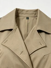 Velvienne Plus Size Lady's Woven Elegant Casual Fall-Winter Coat - Army Green - View 9