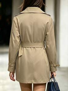 Velvienne Plus Size Lady's Woven Elegant Casual Fall-Winter Coat - Army Green - View 2