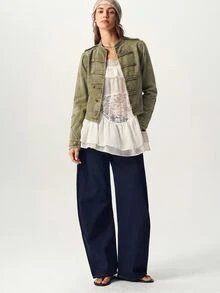 Bohemela 休閒純色梭織長袖修身水洗女款夾克 - 軍綠色 - 查看 3