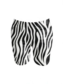INAWLY Plus Size Women 2pcs/Set Zebra Print Short Sleeve T-Shirt And Shorts, Casual - White - View 5