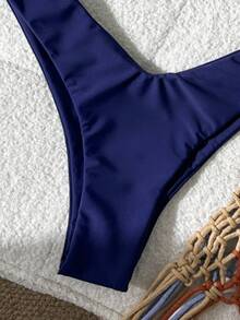 SHEIN Swim Women's Solid Color Spaghetti Strap Metal Decor Sexy Bikini Set, Summer - Blue - View 7