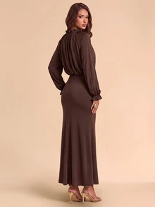 Bluhae Women's Dress, Autumn/Winter Dress, Luxury Dress, Daily/Commute Long Dress - Coffee - View 2