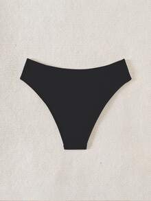 SHEIN Swim Women's Summer Beach Vacation Colorblock Crisscross Strap Bikini Bottom Black - Black and White - View 2