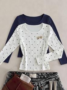 SHEIN 2PCS Tween Girls T-Shirts - Multicolor - View 1