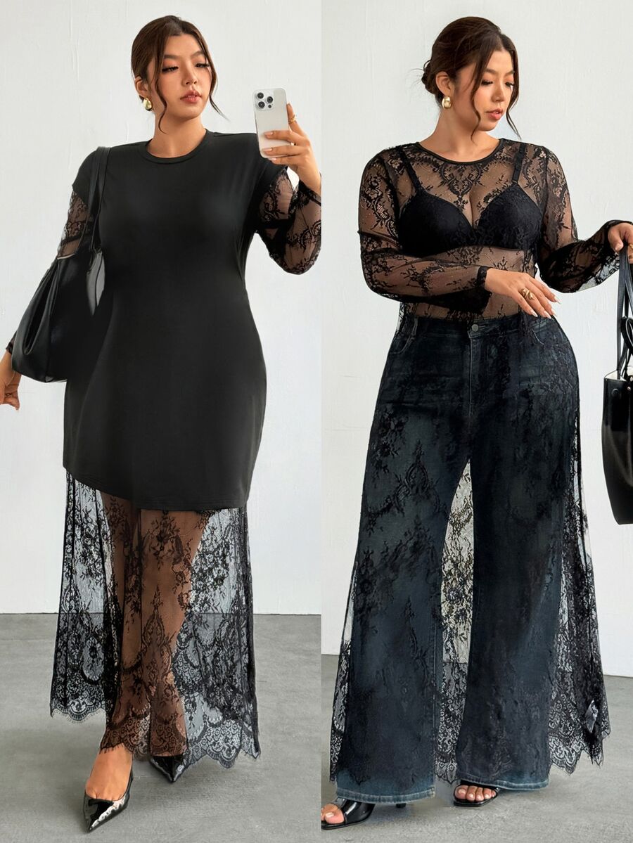 Firerie 2PCS Plus Size Co-Ords Fall - Black - View 1