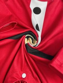 SHEIN Newborn Baby Button Waist Pattern Print Long Sleeve One-Piece Long Autumn Pants Loungewear - Red - View 7