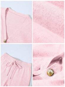 Franclia 2pcs/Set Women Casual Loose Knit Sweater & Pants Loungewear Set, Comfortable & Minimalist Design - Pink - View 8