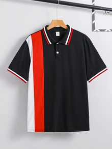 SHEIN Teen Boys' Casual Striped & Color Block Knit Loose Polo Shirt, Teen Boy - Multicolor - View 4