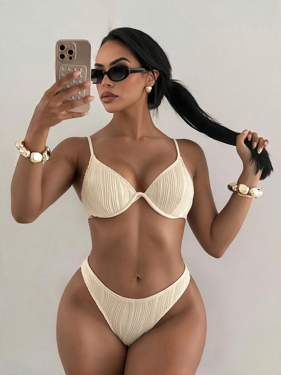 Swim Basics Solid Underwire Bikini Set,Summer Beach