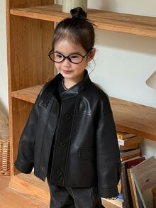 DAZY Infant/Toddler (Girl) PU Korean Style Casual Autumn/Winter Long Sleeve Jacket - Black - View 1