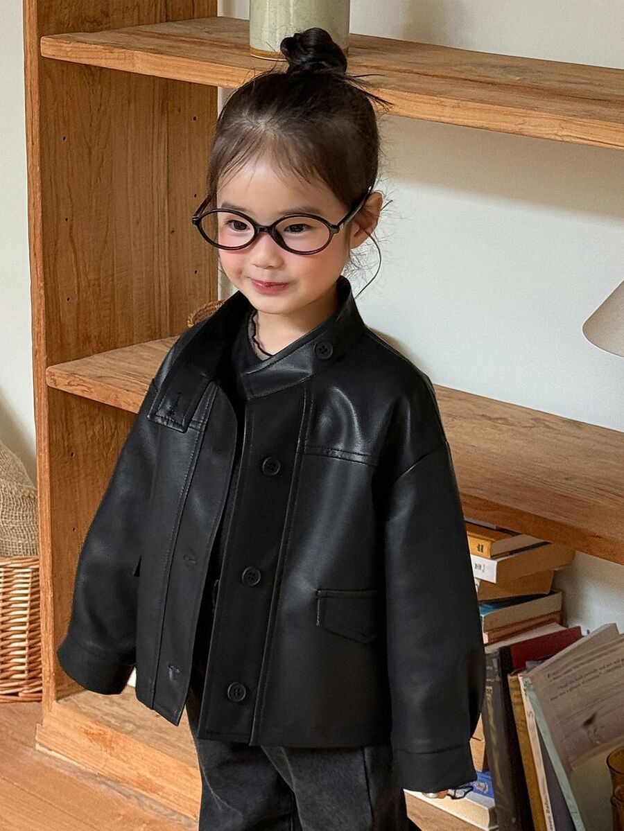 DAZY Infant/Toddler (Girl) PU Korean Style Casual Autumn/Winter Long Sleeve Jacket - Black - View 1