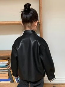 DAZY Infant/Toddler (Girl) PU Korean Style Casual Autumn/Winter Long Sleeve Jacket - Black - View 2