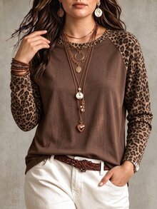 SHEIN LUNE CURVE 女款休閒拼接色塊插肩袖T恤，適合秋季穿著 - 彩色 - 查看 3