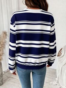 SHEIN LUNE Sweatshirt Lengan Panjang Wanita Motif Blok Warna Kasual Serbaguna untuk Sehari-hari - Putih - View 6