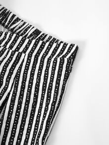 EMERY ROSE CURVE Plus Size Women's High Waist Striped Pleated Curved Leg Pants Fall - Multicolor - View 9