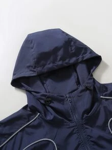 PAVTROS 男士秋季連帽夾克，反光滾邊飾邊徽章裝飾，Y2K街頭風聖誕萬聖節禮物，度假運動風 - 寶藍色 - 查看 3