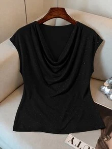 Auvina Plus Size Women's Cowl Neck Casual Versatile Daily Wear T-Shirt - Black - View 3